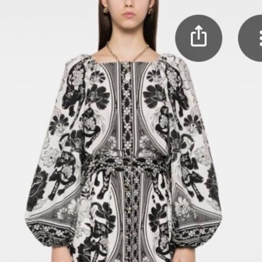 Farm Rio Flower Leopards Long Sleeve Blouse White Black Medium New With Tags